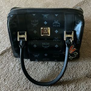 MCM Vicetos Black Boston Bag With Charms